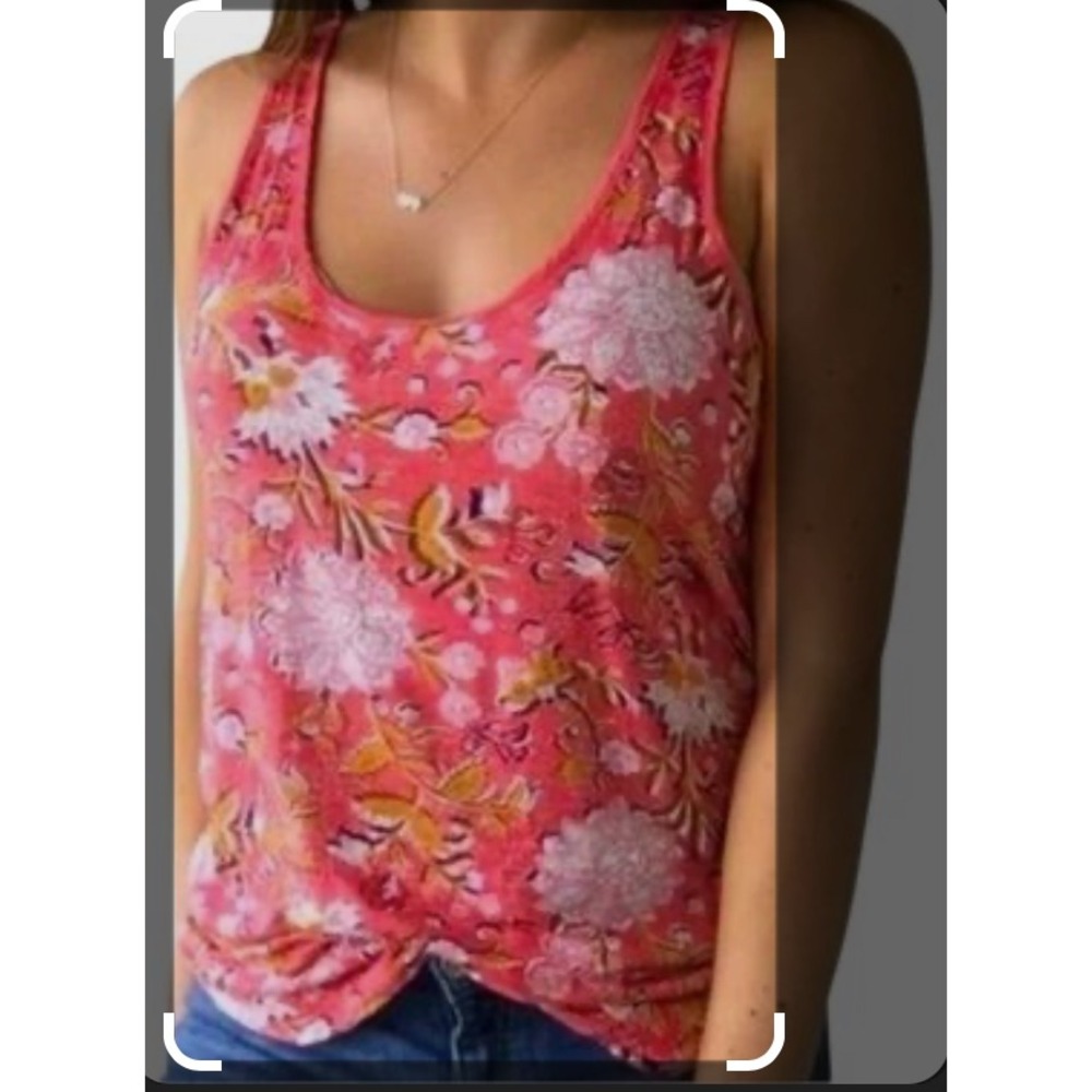 Lila Anthropologie Coral Floral Racerback Tank Top Keyhole Back Medium